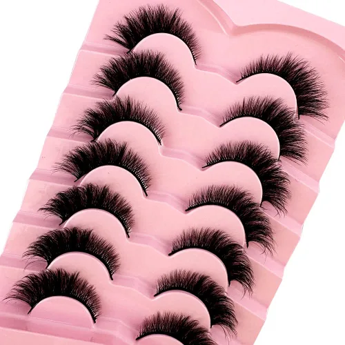 Miniatura 4 de 7 pares de pestañas media segmentadas manga pestañas 3D de banda transparente, aspecto natural, pestañas de visón finas, pestañas esponjosas de ojo