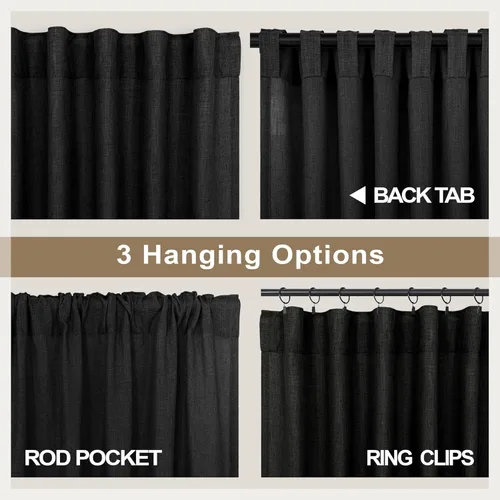 Miniatura 291 de Cortinas de lino gris claro, 2 paneles, presillas traseras, bolsillo para cortinero, semitraslúcidas, ahorran energía, estilo rústico, arpillera