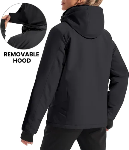 Miniatura 3 de Ewedoos Chaquetas de esquí de nieve para mujer con capucha desmontable, resistente al viento, chaqueta de snowboard de invierno para mujer