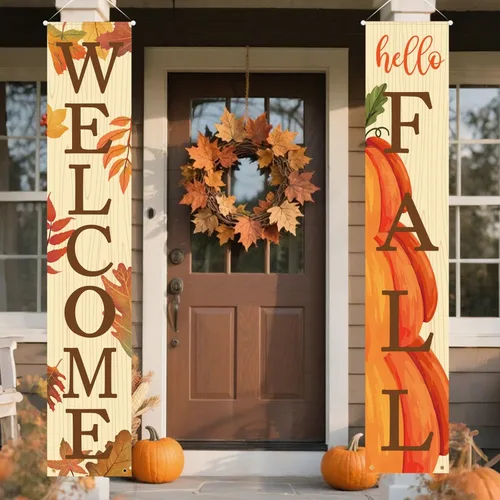 DAZONGE Decoración de otoño, carteles de bienvenida y hola otoño para decoración de cosecha de puerta delantera, carteles colgantes para decoración