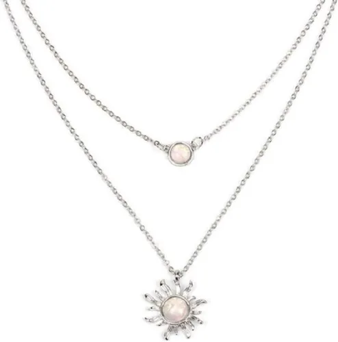 MJartoria Gargantilla en capas de doble cadena de girasol con colgante de cristal de sol y luna, collares de joyería BFF regalos para mujeres y niñas