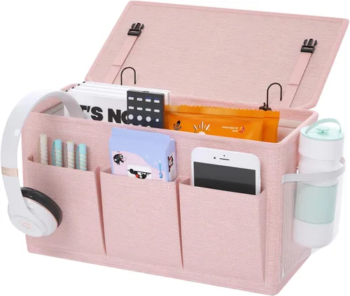 Edudif Organizador de Cabecera de Doble Propósito, Organizador de Cama con 6 Bolsillos, Solución de Almacenamiento Versátil para Mesita de Noche,