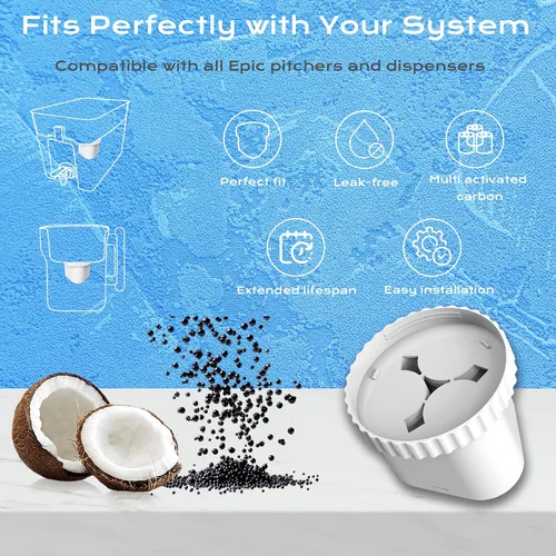 Miniatura 2 de Filtro compatible con todos los filtros de agua Epic, jarras y dispensadores, jarras de filtro de agua Aquagear, sin BPA, 150 galones de larga vida