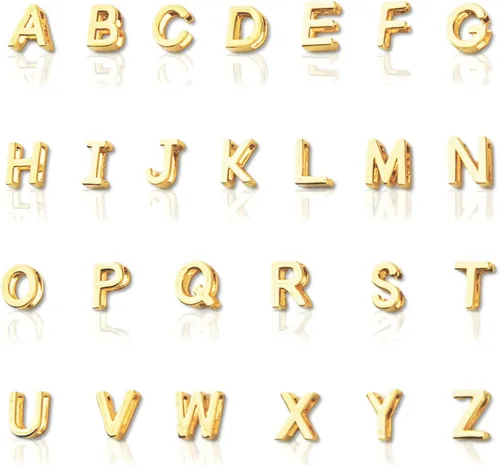 Miniatura 10 de 26 dijes de letras del alfabeto A-Z rellenas de oro de 18 quilates para hacer joyas, dije con inicial del alfabeto A-Z, colgantes con purpurina