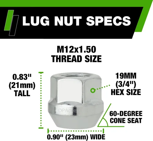Miniatura 2 de DPAccessories Zinc M12x1.50 Tuercas de llanta – Acorn de extremo abierto – 0.827 in (0.83 pulgadas) de alto – 0.748 in (3/4 pulgadas) hexagonal