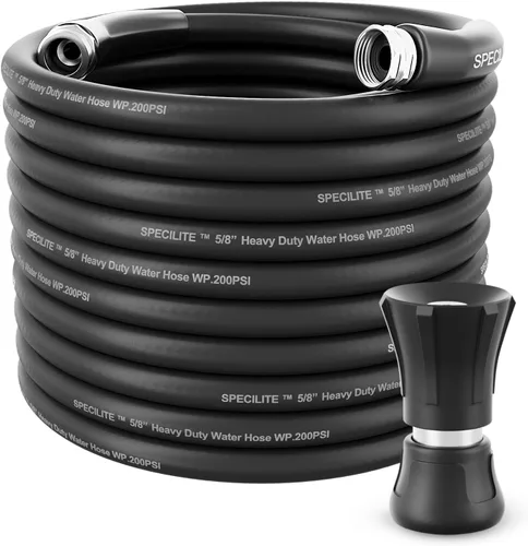 Miniatura 10 de SPECILITE Manguera de jardín de 3/4" 25 pies con boquilla de alto flujo, manguera de agua de goma híbrida flexible resistente para exteriores