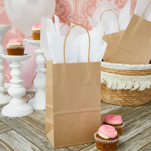 Miniatura 3 de Juvale Mini bolsas de regalo con asas, bolsas de papel marrón para recuerdos de fiesta con asas, diseño largo y estrecho para ferias de bricolaje
