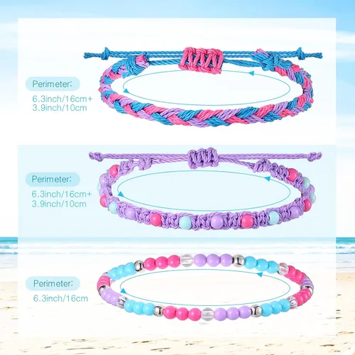 Miniatura 4 de WILLBOND 24 pulseras trenzadas de la amistad elásticas, apilables, pulseras de cuerda tejida con cuentas ajustables, cuerda ondulada, joyería