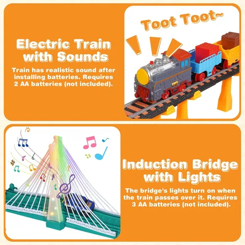 Miniatura 4 de Juego de tren eléctrico para niños de 5 a 8 años, 2 en 1, pistas de doble capa con puente iluminado y sonidos realistas, juguete de construcción
