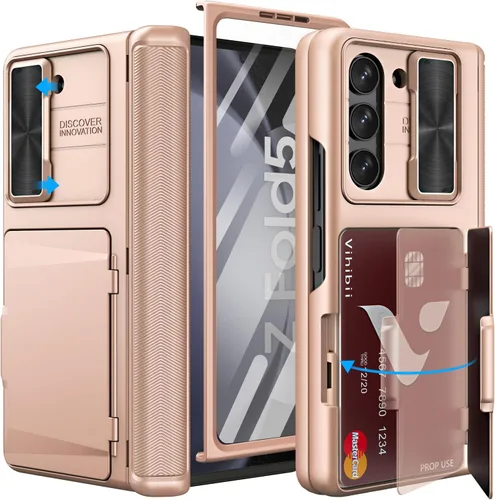Miniatura 18 de Vihibii Funda para Samsung Galaxy Z Fold 5 con soporte para S Pen, tarjetero y cubierta de lente deslizante, protector de pantalla y protección