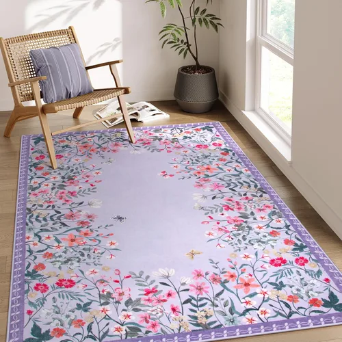 Miniatura 8 de Wonnitar Alfombra de área lavable de 2 x 3, alfombra de entrada floral verde, alfombra bohemia pequeña antideslizante para baño, alfombra suave