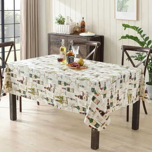 Miniatura 11 de Newbridge Mantel de vinilo con parte trasera de franela con impresión de cata de vinos, diseño de botellas de vino francesas y comerciantes
