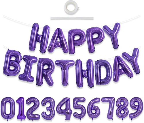 Miniatura 9 de TONIFUL Juego de globos negros de feliz cumpleaños y números de 16 pulgadas, globos de letras de aluminio metálico con globos de 0 a 9 dígitos