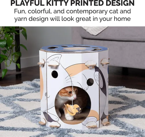 Miniatura 5 de Furhaven Muebles para mascotas para gatos y gatitos – Casa de juegos para gatos con caja de rompecabezas, juguetes y hierba gatera, impresión