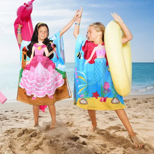 Miniatura 8 de Tirrinia Toalla de poncho de sirena para niños, toallas con capucha para niñas de 2 a 7 años, regalo de 24 x 52 pulgadas, 100% algodón