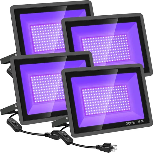 Miniatura 10 de YANYCN Paquete de 4 Luces LED Negras de 100W, Luz de Inundación de Luz Negra con Enchufe y Interruptor, 120VAC IP66 Impermeable Luz Negra