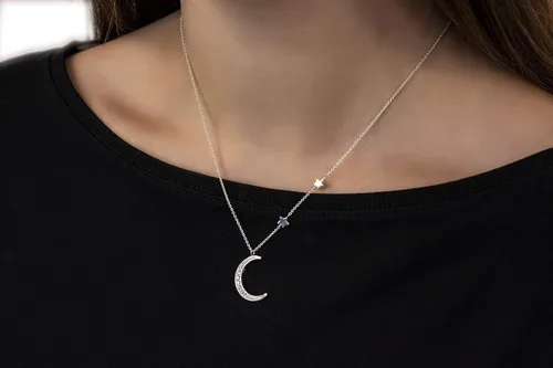Miniatura 2 de EFYTAL Regalos de graduación inspiradores collar de plata de ley 925 con circonita cúbica creciente y luna y estrellas en tarjeta motivacional