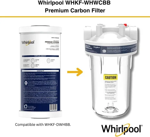 Miniatura 4 de Whirlpool Filtro de agua de carbono prémium de 10 x 4.5 pulgadas WHKF-WHWCBB, certificado NSF de 5 micras que reduce el cloro y los sedimentos, 6