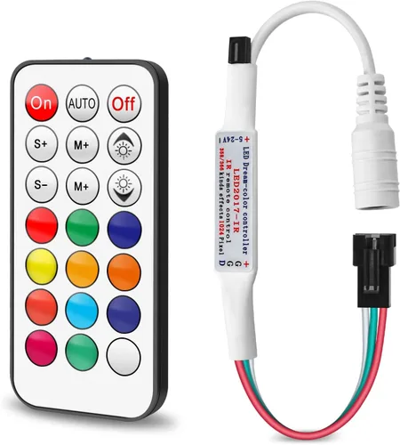 Miniatura 9 de RGBZONE Controlador LED de 3 pines, control remoto inalámbrico RF, controlador mini DC5V/12V/24V para tiras de luz Dream Color WS2812B WS2812 WS2811