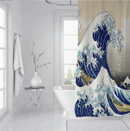 Miniatura 3 de Cortina de ducha con estampado de pintura de Van Gogh, estilo japonés, Hokusai The Great Wave Off Kanagawa, cortinas de ducha para baño, calidad