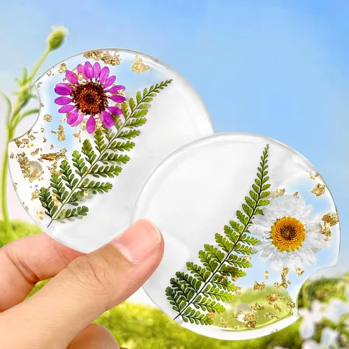 Miniatura 8 de Swooflia Portavasos para Portavasos de Coche con Flores para Mujeres - 2.75 Pulgadas Lindo Inserto de Resina Transparente para Portavasos de Bebidas