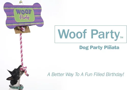Miniatura 6 de Jokari Woof Party Pull String Dog Toy Pinata. Llena la caja en forma de hueso con las golosinas favoritas de tu cachorro, aperitivos, recuerdos