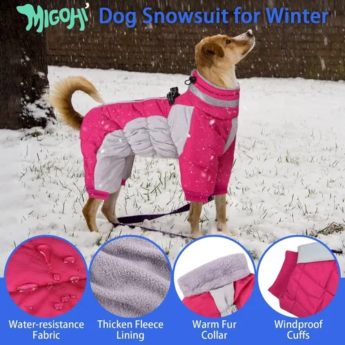 Miniatura 2 de MIGOHI Abrigo de cuerpo completo para perro - Abrigo de invierno reflectante para perros pequeños con arnés, chaqueta de cuello tortuga de forro