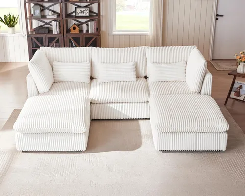 Miniatura 51 de Sofá Modular de Gran Tamaño, Sofá Seccional de Chenilla Nube Extra Profundo con Chaise Otomana, Sofá Esponjoso de Chenilla de 4 Plazas para Sala