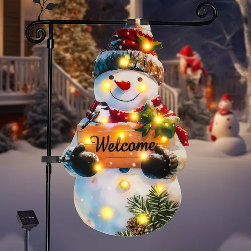 Miniatura 13 de Bandera de Navidad iluminada para jardín de 22 x 13, 8 modos de doble cara, decoraciones solares de Navidad al aire libre con bandera LED