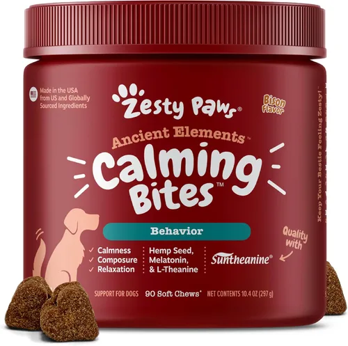 Miniatura 16 de Zesty Paws Vet Strength - Masticables calmantes para perros - para el estrés diario, relajación, compostura y separación, sabor a pavo ahumado, 90