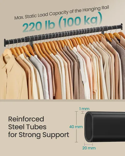 Miniatura 3 de SONGMICS Perchero con ruedas, perchero resistente para colgar ropa, portátil, 17.7 x (36.2-52) x 63.6 pulgadas, con riel extensible, capacidad