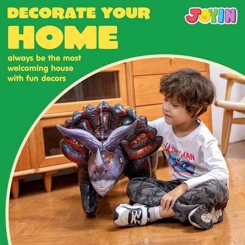 Miniatura 5 de JOYIN Juguete inflable de dinosaurio Triceratops de 43 pulgadas para decoraciones de fiesta, regalo de fiesta de cumpleaños para niños y adultos