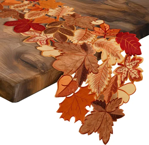 Miniatura 4 de Camino de mesa de otoño de 36 pulgadas de largo con hojas de arce bordadas para cosecha de Acción de Gracias, decoración de comedor con patrones