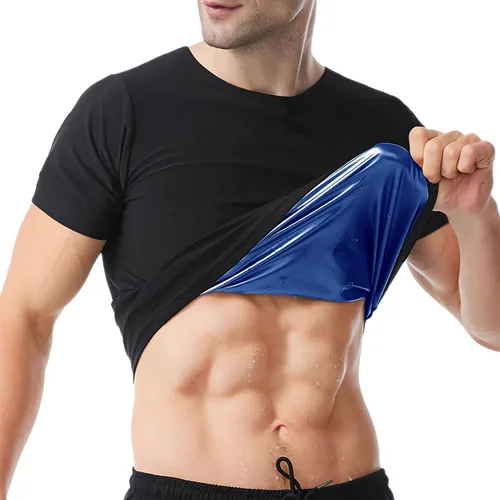 Miniatura 8 de Camisa de Sauna para Hombres de Manga Corta Traje de Sauna para Hombres Moldeador Corporal de Sudor Chaleco de Compresión Top de Ejercicio