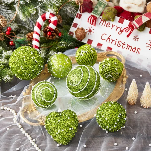 Miniatura 3 de 16 adornos de corazón verde y bolas de Navidad, decoraciones de bolas de Navidad, bolas de perlas colgantes de plástico inastillables para fiestas