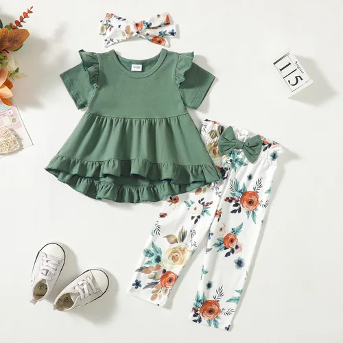 Miniatura 160 de Kucnuzki Conjunto de ropa para bebé niña pequeña, camisa de manga con volantes, pantalón floral, ropa de otoño e invierno para niña