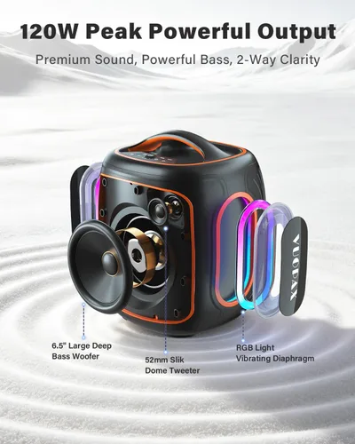 Miniatura 3 de Altavoz Bluetooth de 120 W, altavoz para exteriores de 6.5 pulgadas con graves súper profundos, 18000 mAh 30H, BT5.4, IP65 impermeable, luces RGB