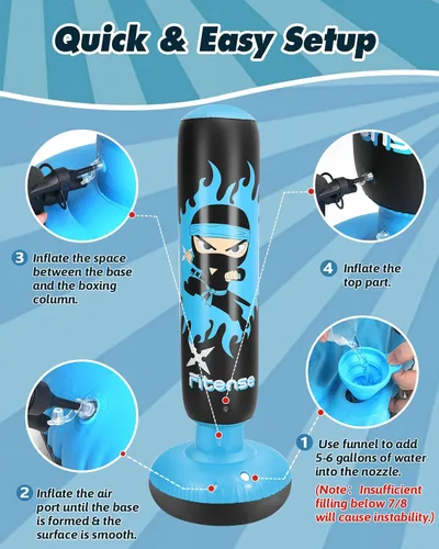 Miniatura 5 de Fitense Kids Punching Bag, 63 Inch Inflatable Punching Bag with Electric Air Pump & Gloves, Kids Boxing Bag for Boys Girls Age 6-12, Dinosaur Ninja