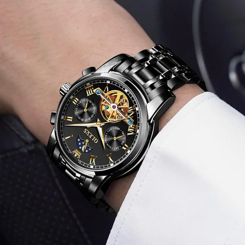 Miniatura 5 de OLEVS - Reloj mecánico automático Tourbillon Slef-Wind lujoso de acero inoxidable resistente al agua luminoso y con fecha