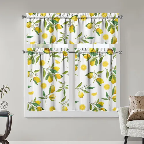 Miniatura 18 de Juegos de cortinas bohemias de cocina para ventanas, cortina bohemia con flores, cenefa para ventana de fregadero, juego de 3 piezas, decoración