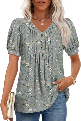 Miniatura 32 de Findsweet Blusas de túnica de verano para mujer, tops casuales y elegantes, manga corta, M-3XL