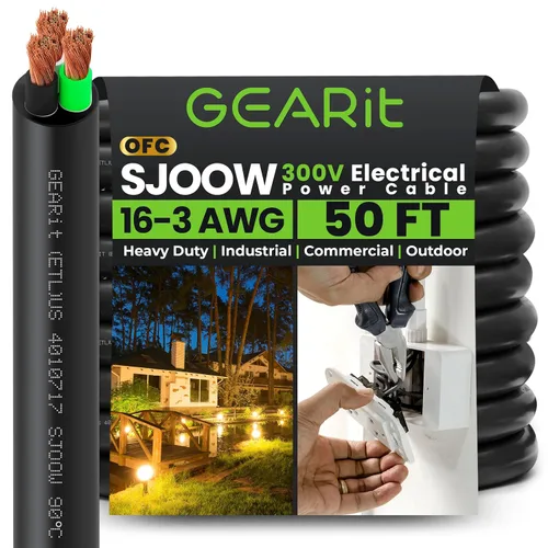 Miniatura 32 de GEARit Cable de alimentación portátil 10/3 10 AWG (100 pies - 3 conductores) SJOOW 300V calibre 10 cable eléctrico para derivaciones de motor, luces