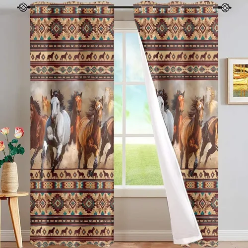 Miniatura 14 de Dreaweet African Tribal Blackout Curtains 63 Inch Long 2 Panels Set Bohemian Ethnic Geometric Grommet Top Thermal Insulated Curtains for Living Room