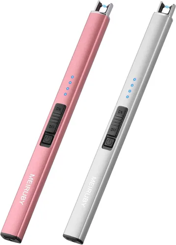 MEIRUBY Paquete de 2 encendedores eléctricos de velas, regalos de calcetines de Navidad para mujeres, mamá, hombres, esposa, hermana, recargable por