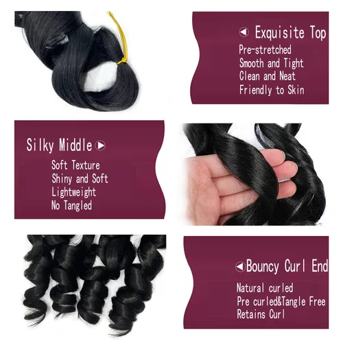 Miniatura 6 de Paquete de 8 paquetes de cabello trenzado francés, 18 pulgadas, cabello de ganchillo en espiral ondulado suelto para mujeres negras, preestirado
