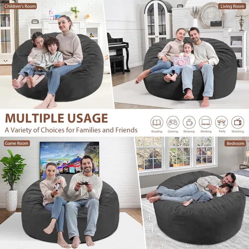 Miniatura 110 de Puf de 5 pies, puf grande con relleno de espuma viscoelástica, sofá puff esponjoso con funda de terciopelo holandés, puf redondo para sala de estar