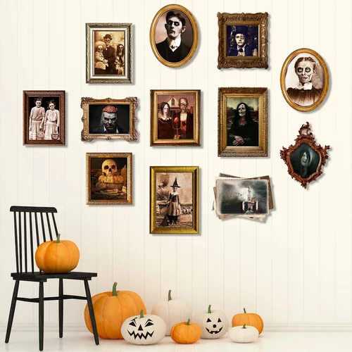 Miniatura 6 de Outus 12 piezas de decoración de mansión embrujada de Halloween, fotos encantadas, decoración gótica, retratos de mansión de terror, imágenes