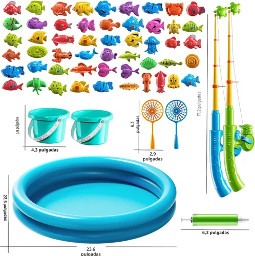 Miniatura 2 de NIPLOOOW Juegos de Pesca para Piscina, Juguetes de Mesa de Agua y Bañera con Vara de Piscina Inflable, Red de Plástico y Pescado Flotante, Regalos