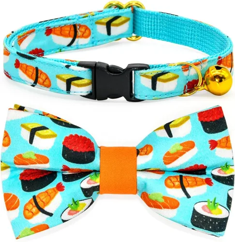 Miniatura 13 de Collar de Gato Azul con Diseño de Búfalo a Cuadros, Conjunto de Lazo para Boda/Cumpleaños, Collar Separable para Gatito