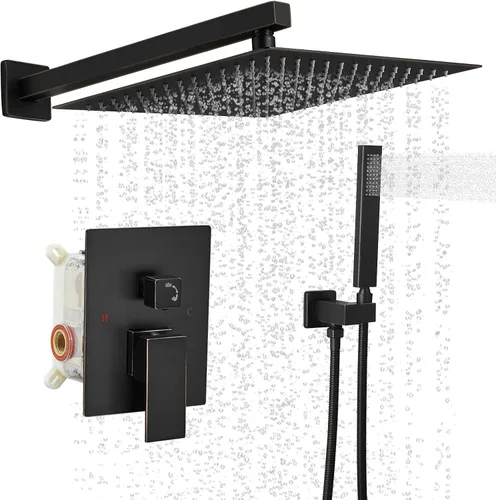 Miniatura 15 de BWE Juego combinado de ducha de mezclador de lluvia de lujo de 12 pulgadas cuadradas para baño, montado en la pared, sistema de cabezal de ducha